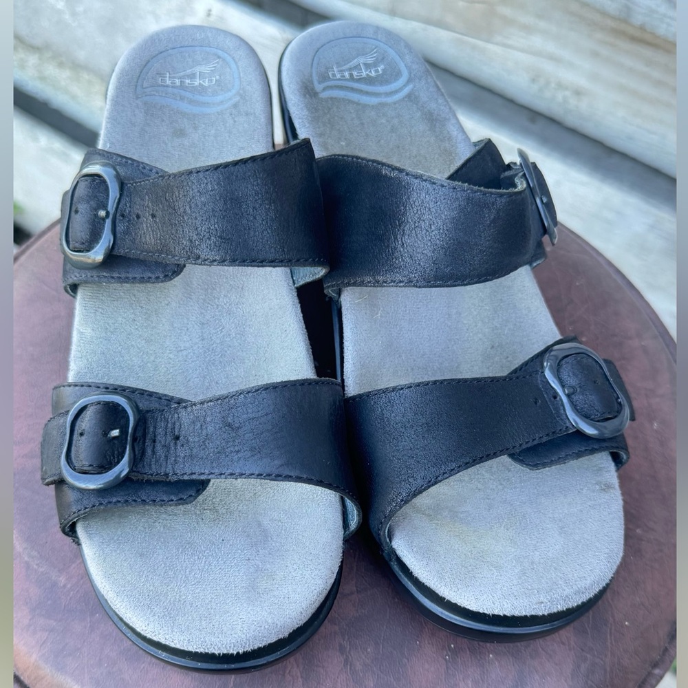Dansko Black Leather Sandals with Buckles